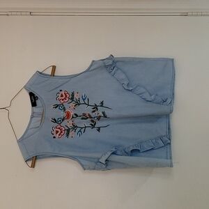 Lipslide Floral Embroidered Sleeveless Top Size Large  Blue